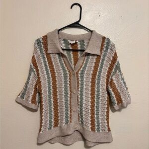 Love Riche Beige and Green Striped Cardigan